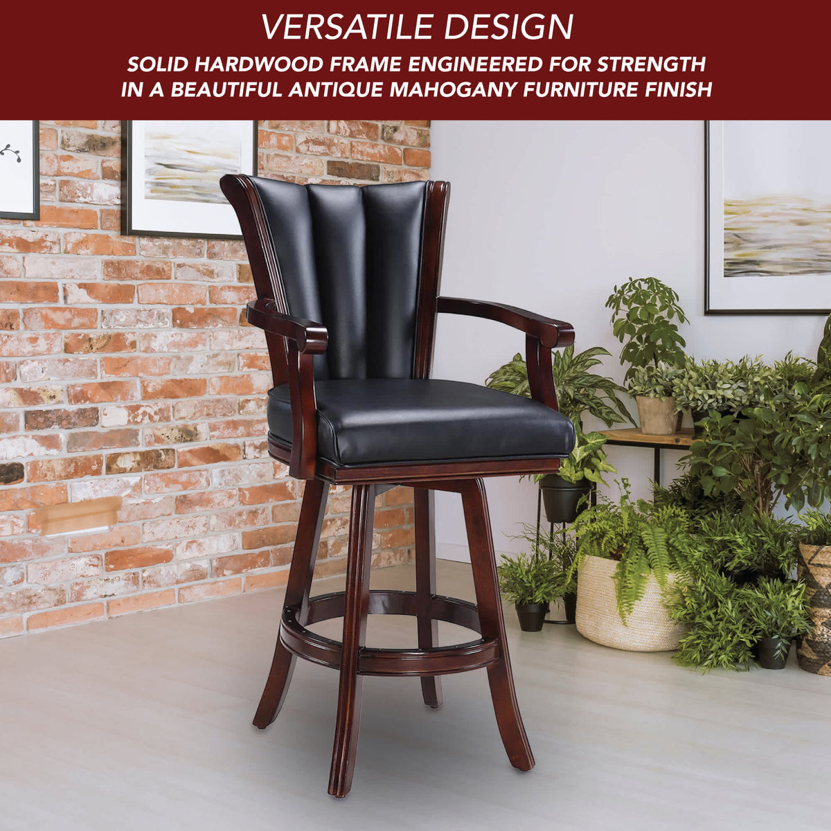 Avondale 29-in Swivel Bar Stool with Arm Rests - Mahogany Finish