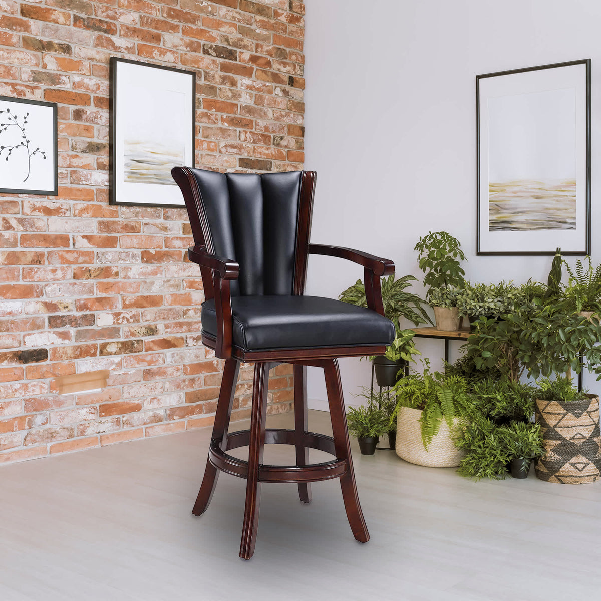 Avondale 29-in Swivel Bar Stool with Arm Rests - Mahogany Finish