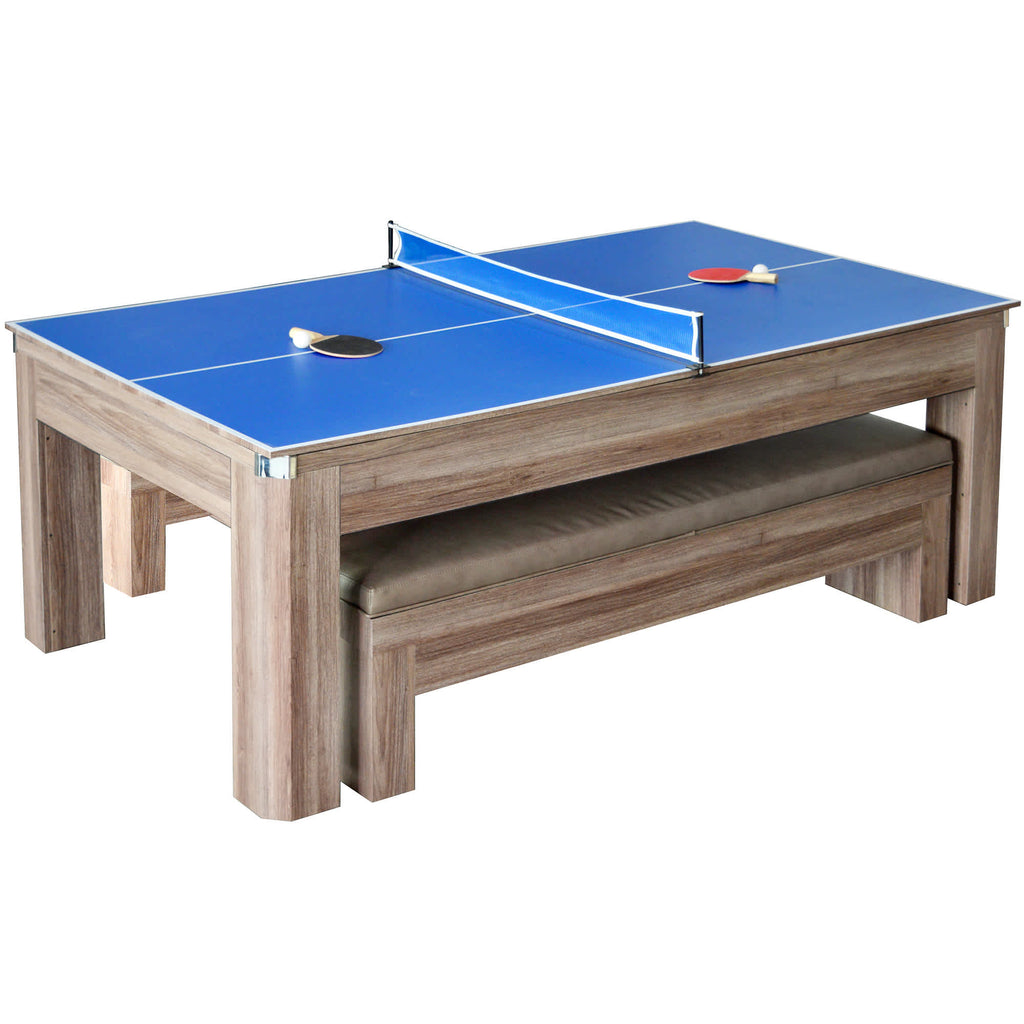 Newport 7-ft Pool Table Combo Set with Benches - Light Oak with Red Felt