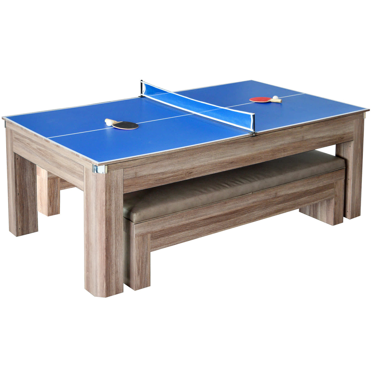 Newport 7-ft Pool Table Combo Set with Benches - Light Oak with Red Felt