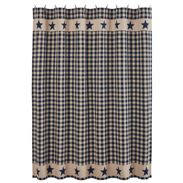 Allegiance Navy & Tan Check Shower Curtain 72x72 - Image 2